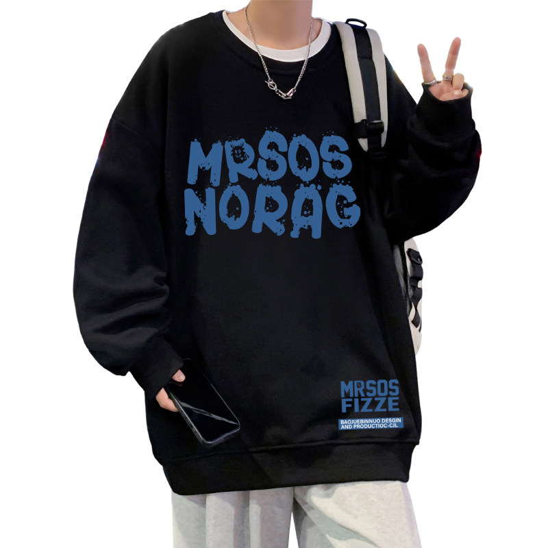 W513P35加绒45新品慵懒风宽松圆领加绒卫衣休闲打底衫衣服,男装卫衣,星座304A-1