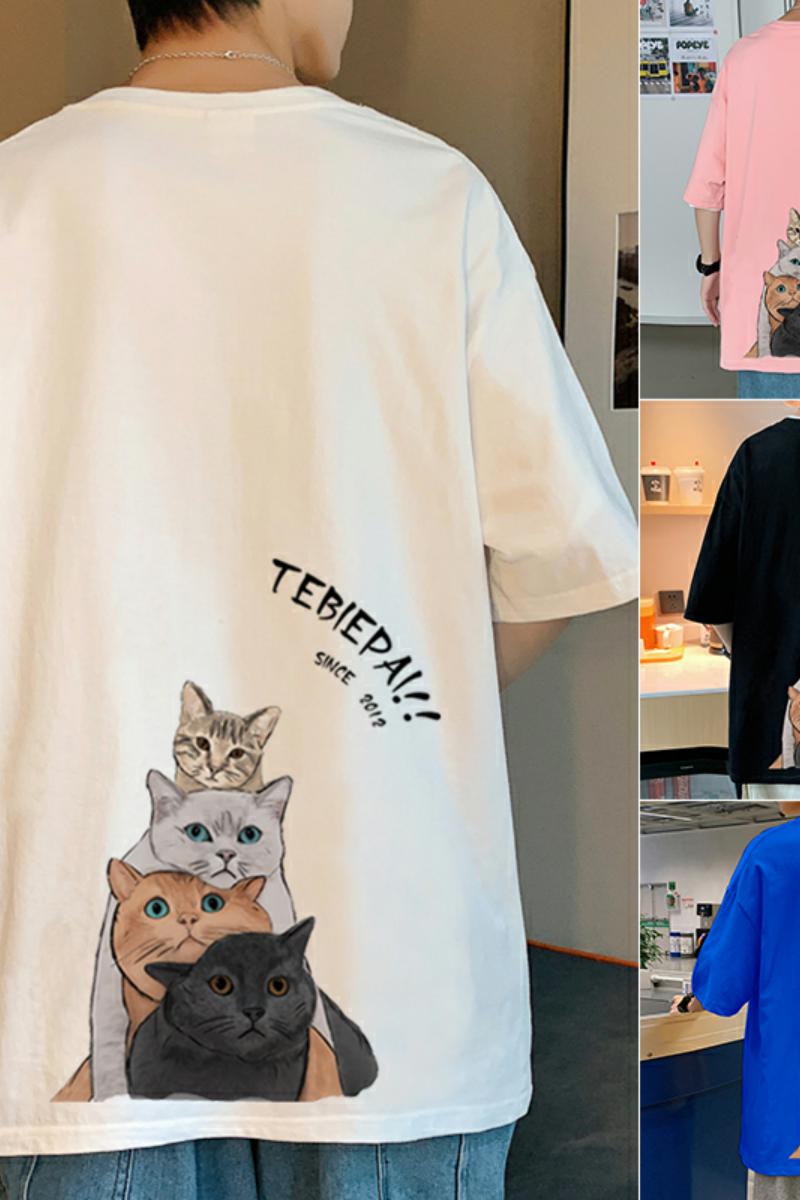 304A-1-TM320BP26纯棉短袖t恤夏季i卡通猫咪印花上衣时尚宽松,男装T恤,星座304A-1