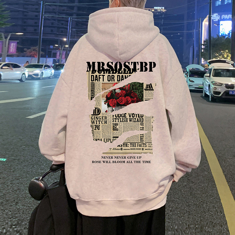 CM03P60加绒65新品卫衣重磅纯棉复古玫瑰纯棉帽衫休闲长袖外套图片