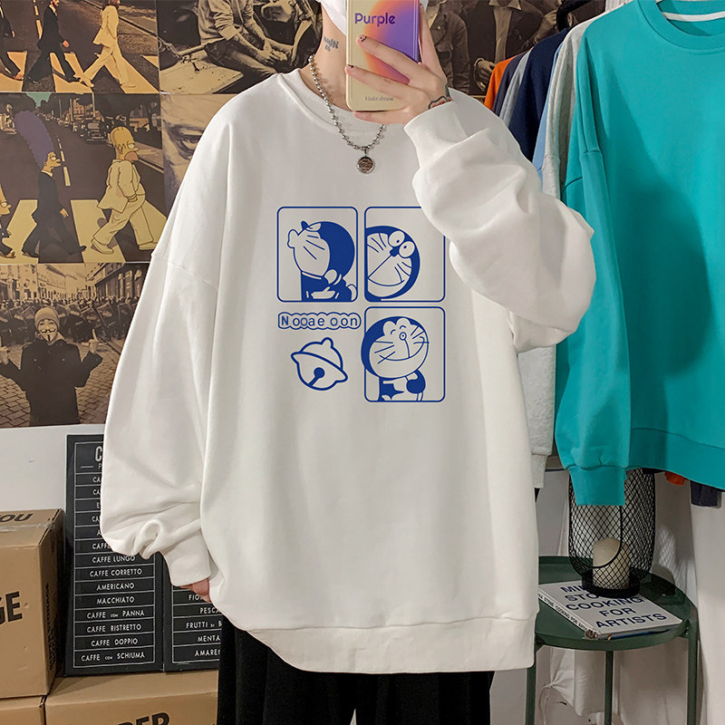 W333P35加绒45新品圆领加绒加厚卫衣长袖多啦a梦印花休闲图片