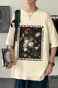 304A-1-ST607P26新品短袖T恤男玫瑰油画印花休闲体恤图片