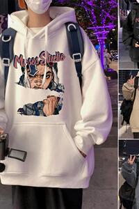 M020BP60冬季纯棉宽松动漫人物印花连帽卫衣男简约情侣帽衫外套图片