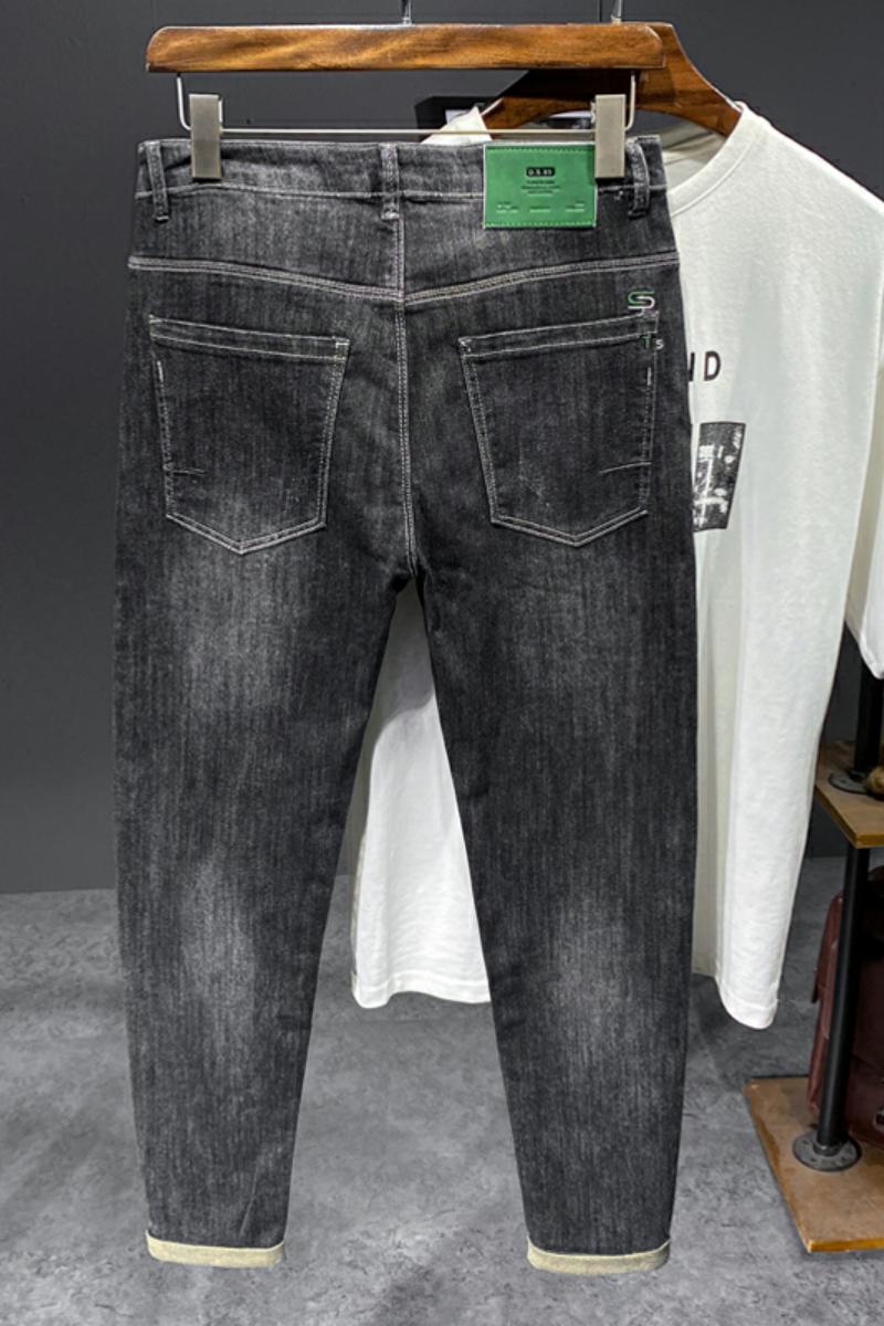 XZ304B-2-KA615C秋冬高弹高棉修身牛仔裤灰裤绿色皮牌加厚,男装牛仔裤,星座304A-1