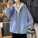 XZ304A-1-H125P70新品连帽假两件外套男休闲宽松夹克情侣工装上衣，男装夹克，星座304A-1