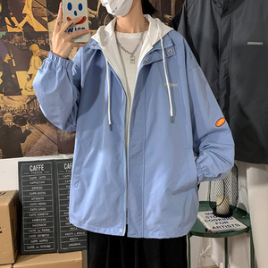XZ304A-1-H125P70新品连帽假两件外套男休闲宽松夹克情侣工装上衣图片
