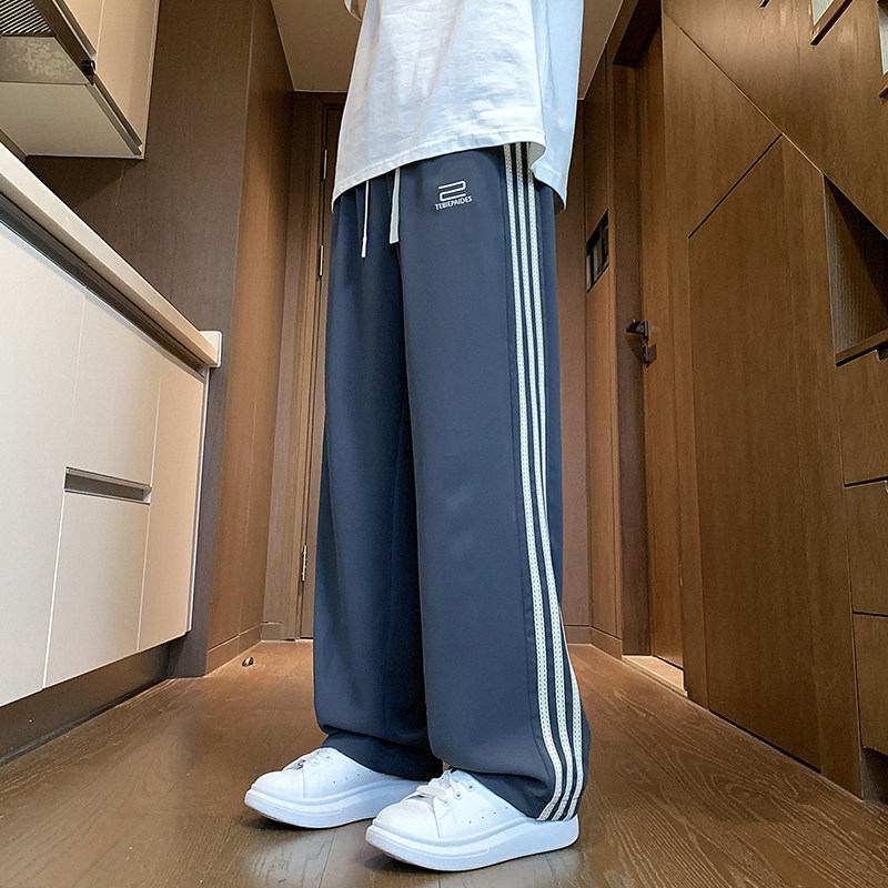 K905P48新品裤子男条纹直筒裤oversize宽松休闲裤ins拖地裤,男装休闲裤,星座304A-1