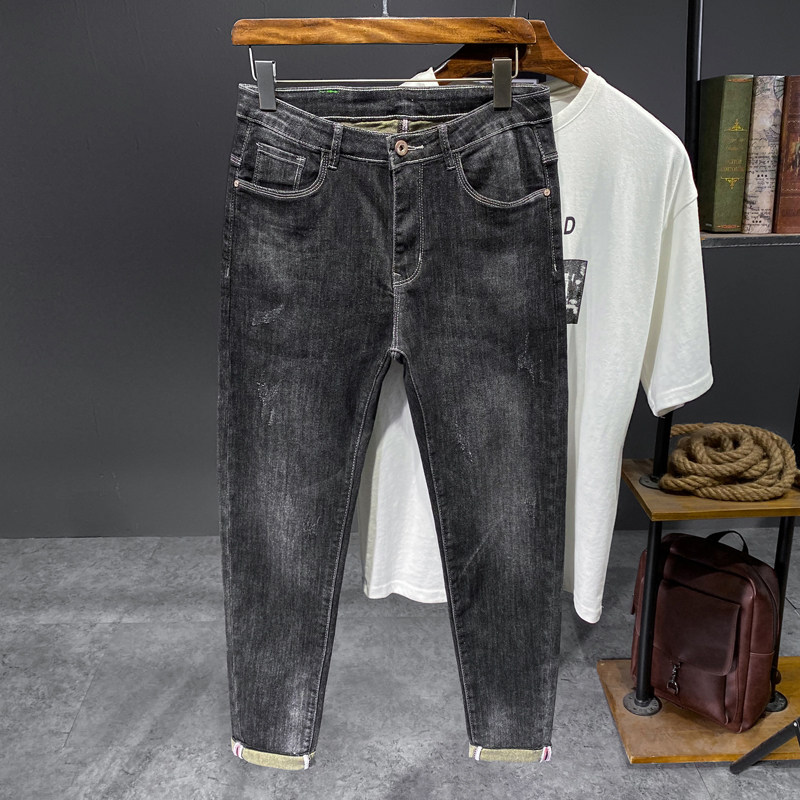 XZ304B-2-KA622BP68秋季高弹高棉修身牛仔裤休闲灰裤绿色皮牌,男装牛仔裤,星座304A-1