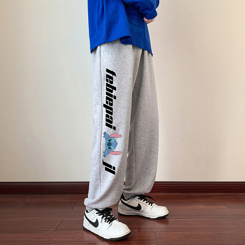 K830BP45加绒55冬款运动裤子男卫裤男士工装宽松束脚港风九分裤男图片