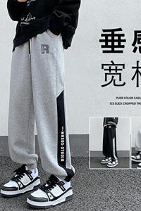 K893AP55加绒65秋冬束脚运动裤含棉微弹卫裤宽松港风长裤图片