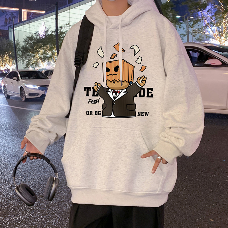 CM082P60新品纯棉重磅连帽卫衣宽松长袖帽衫服纸袋熊港风外套,男装卫衣,星座304A-1