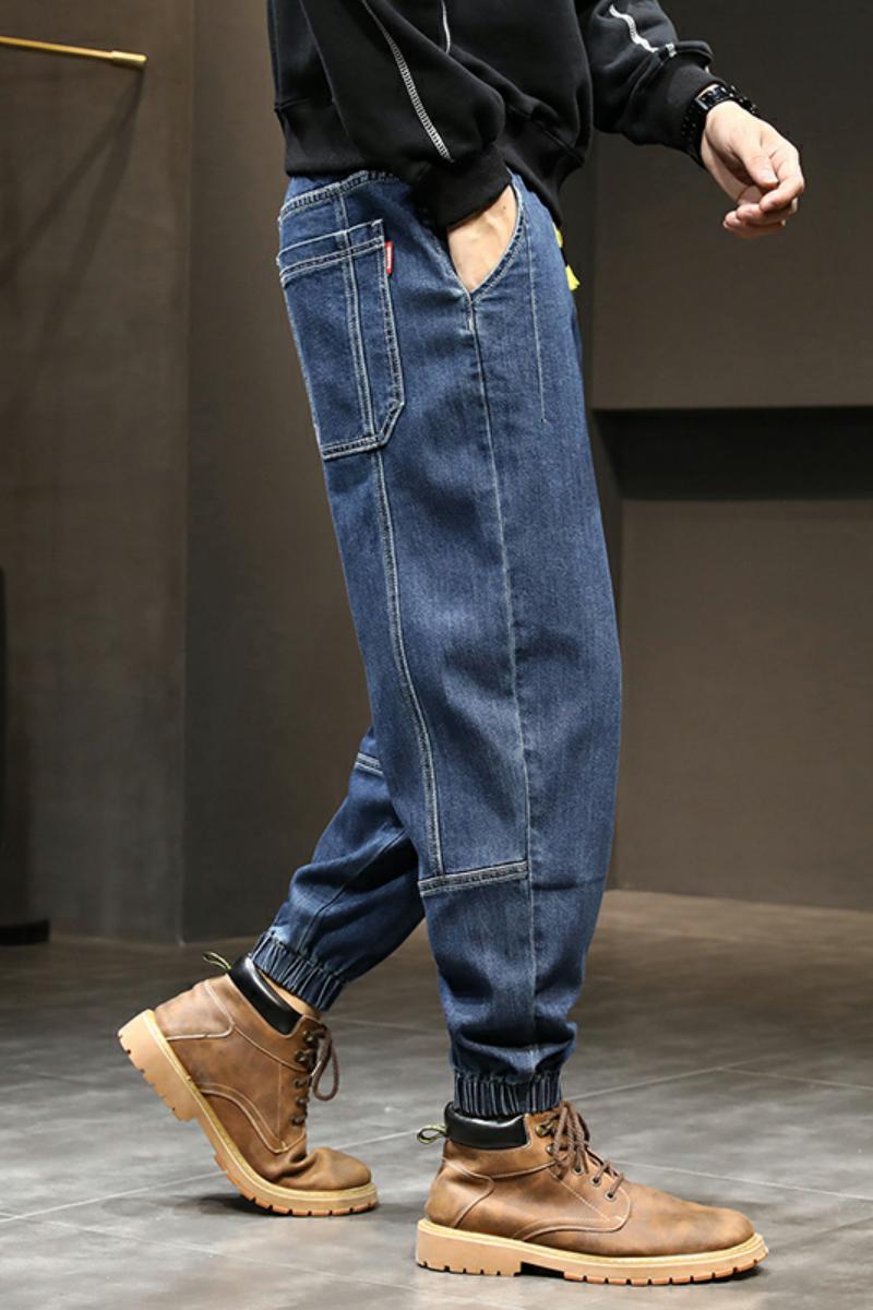 XZ304B-2C秋冬松紧腰束脚宽松哈伦牛仔裤加厚日系,男装牛仔裤,星座304A-1