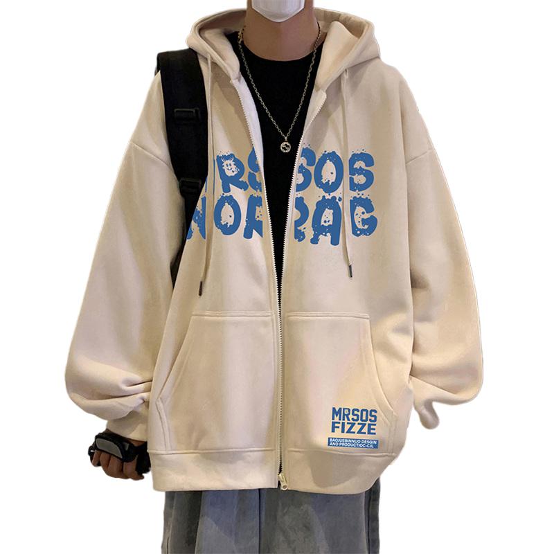 H201加绒AP75秋冬加绒加厚卫衣外套宽松连帽拉链开衫衣服,男装卫衣,星座304A-1