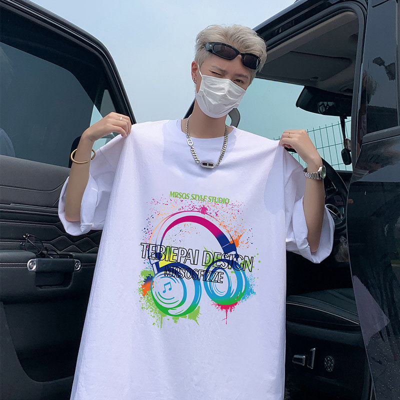 T782P26新品短袖T恤男重磅纯棉男生体恤衫耳机印花闲半袖,男装T恤,星座304A-1