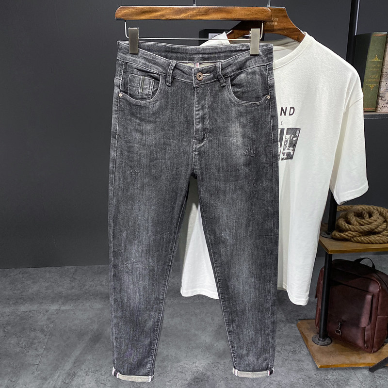 XZ304B-2-KA620C秋冬弹力小脚牛仔裤加厚灰色纯色款挂拍图,男装牛仔裤,星座304A-1