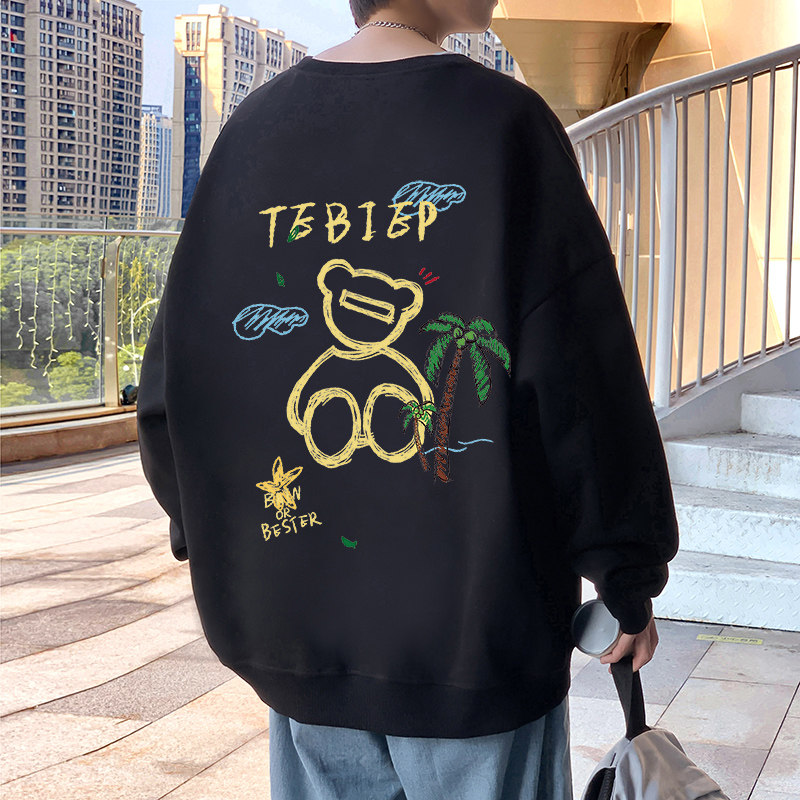 W505P35新品宽松卫衣ins无帽套头圆领衣服打底小熊休闲外套图片