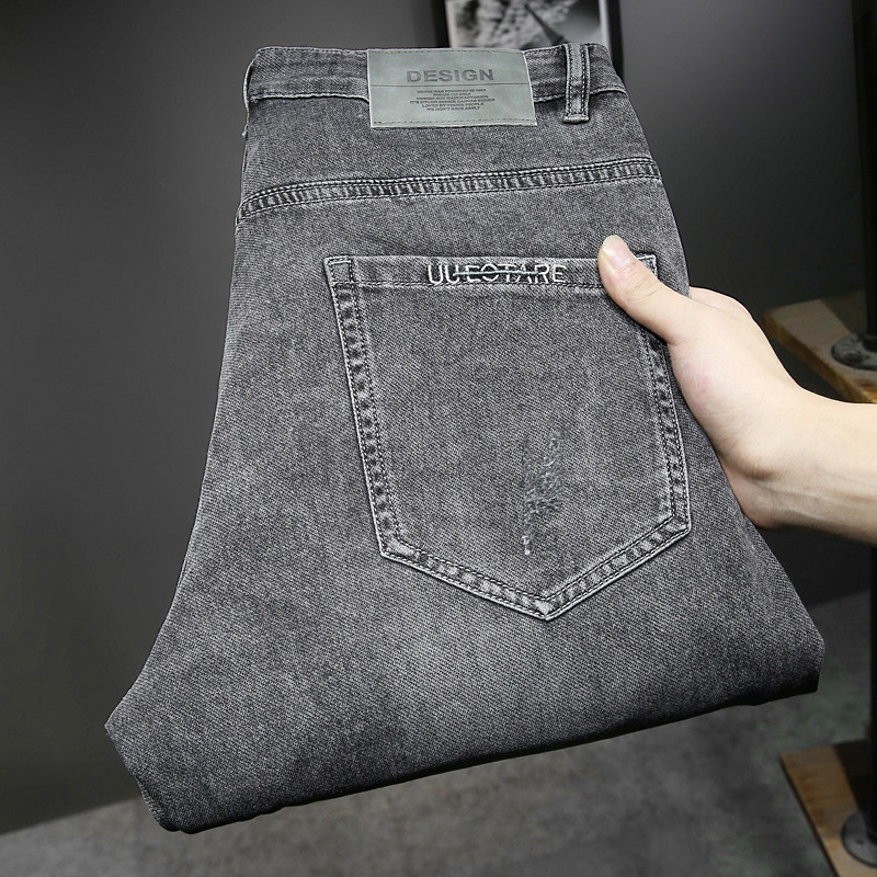 XZ304B-2-KG372A新款简约修身牛仔裤高弹高棉灰色刺绣潮流图片