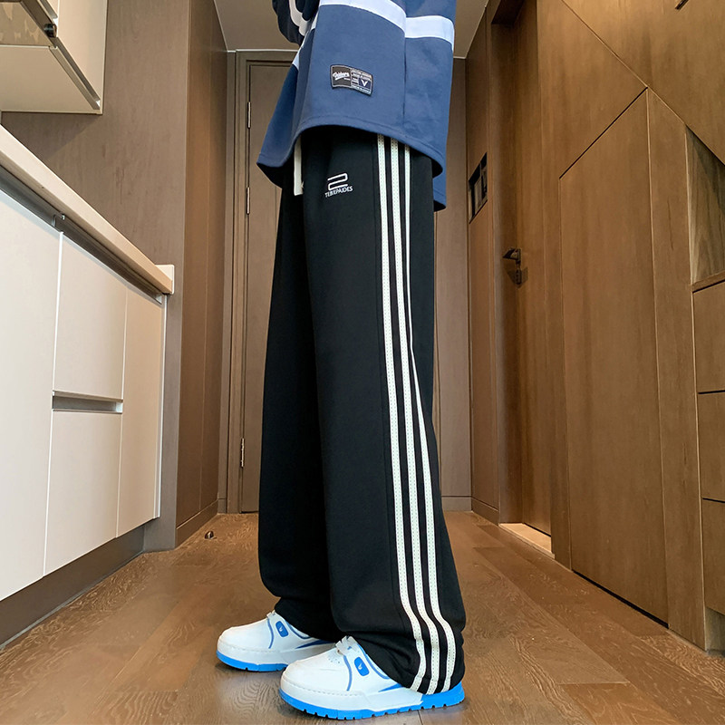 K909P50新品卫裤oversize条纹直筒长裤显高港风运动休闲裤子,男装休闲裤,星座304A-1