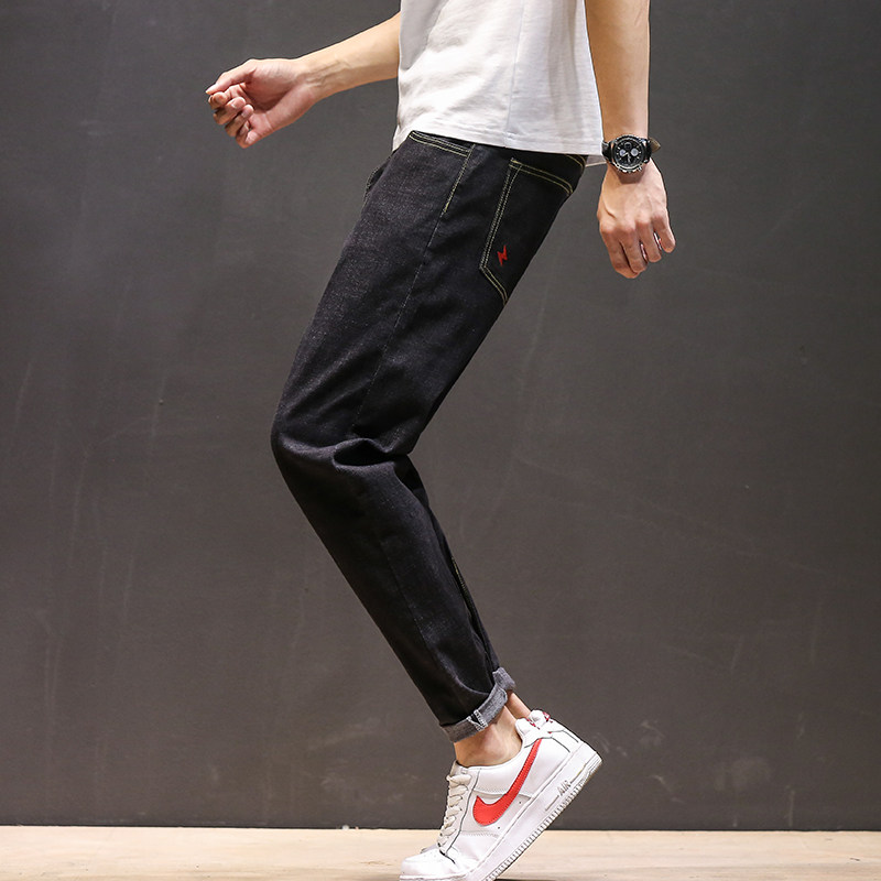 XZ304B-2C秋冬修身哈伦裤红色闪电刺绣加厚,男装牛仔裤,星座304A-1