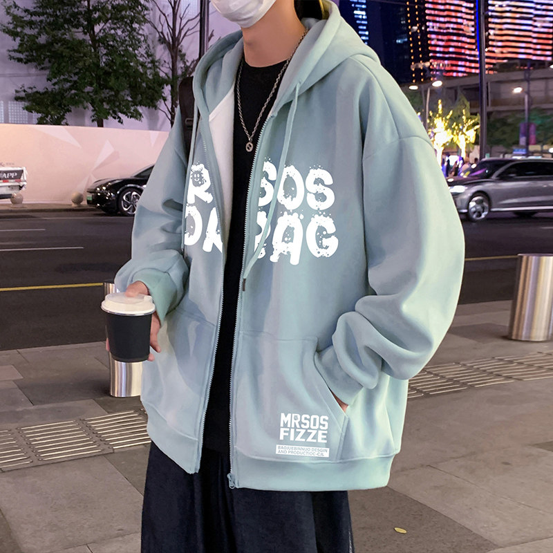 H201加绒P75新品加绒加厚开衫卫衣外套宽松休闲连帽上衣图片