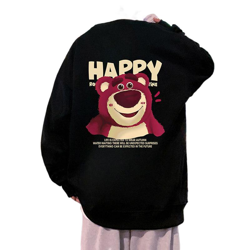 W550加绒AP45秋冬草莓熊加绒卫衣港风宽松圆领套头外套上衣服,男装卫衣,星座304A-1