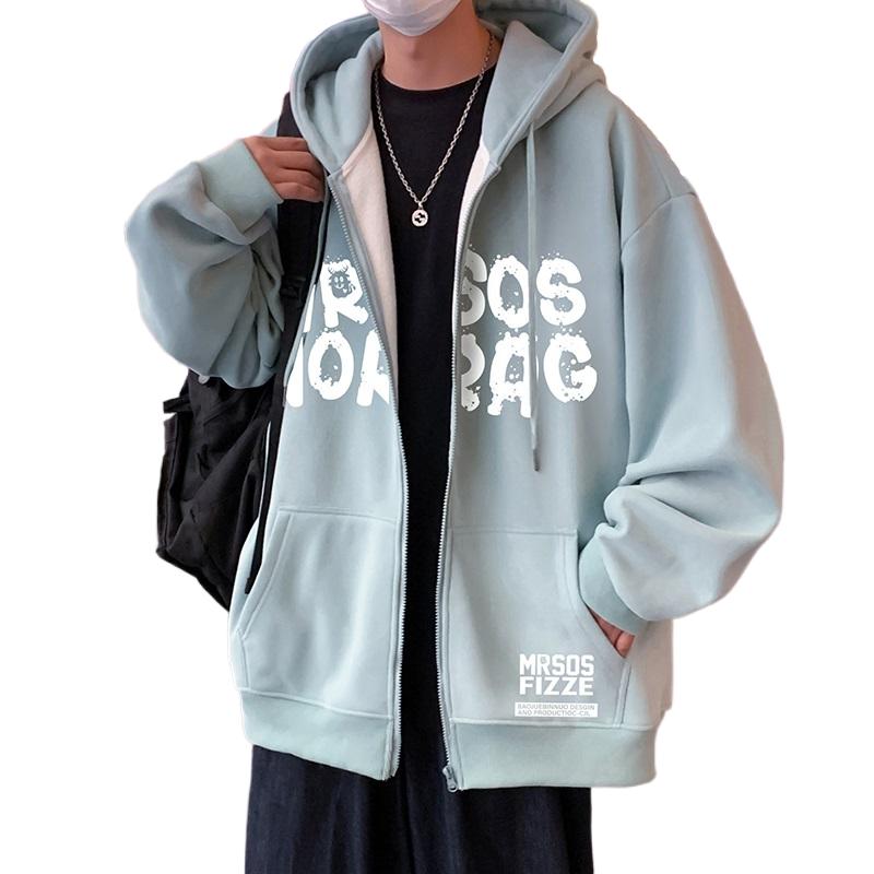 H201加绒BP75秋冬加绒加厚开衫卫衣外套宽松潮牌连帽上衣,男装卫衣,星座304A-1