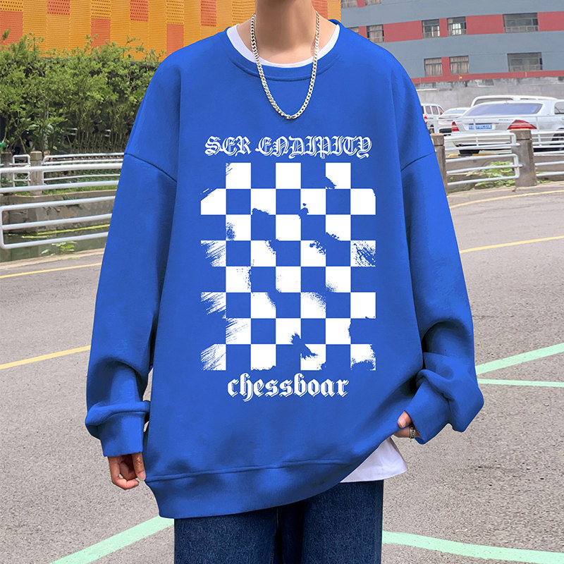 W372P35加绒45新品加绒保暖圆领卫衣宽松格子打底衫休闲套头上衣,男装卫衣,星座304A-1