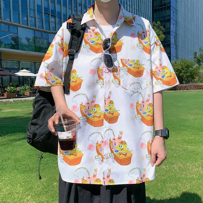C001P38新品海边度假短袖花衬衫薄款透气休闲半袖港风沙滩衬衣,男装衬衫,星座304A-1