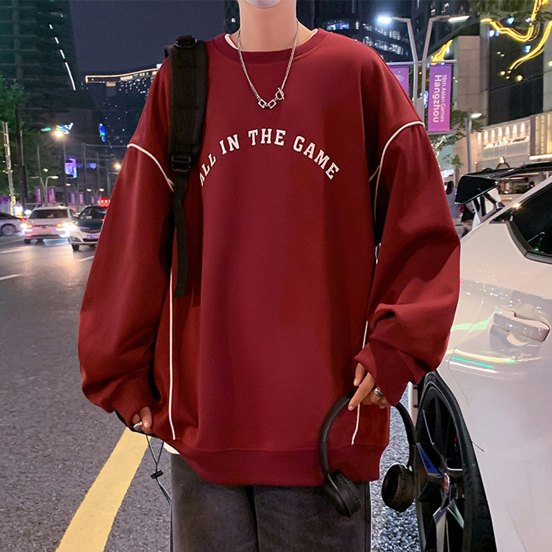 TZ030P55新品圆领卫衣条纹长袖内搭休闲宽松情侣装套头打底衫,男装卫衣,星座304A-1
