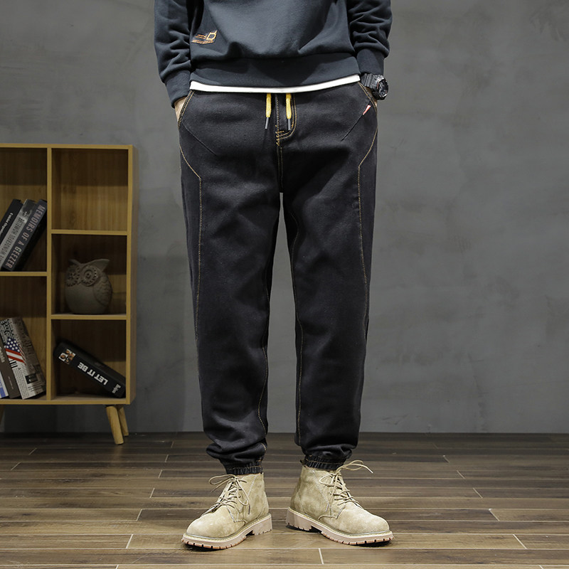 XZ304B-2-KZ2021C秋冬男士宽松立体剪裁加厚牛仔裤黑色灰色,男装牛仔裤,星座304A-1