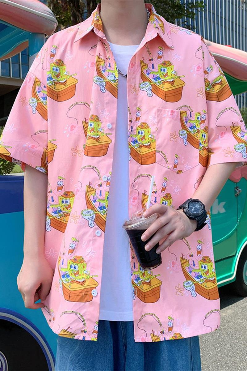 C001P38新品冰丝花衬衫短袖薄款卡通睡衣宽松半袖休闲夏威夷衬衣,男装衬衫,星座304A-1