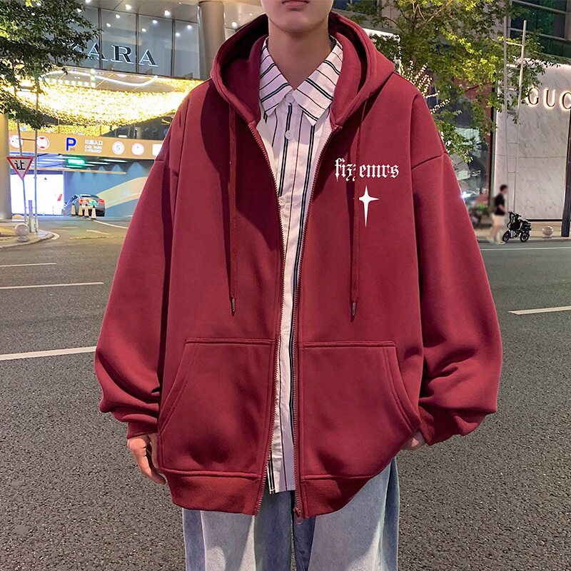 H199P70新品宽松情侣卫衣含棉60%连帽拉链开衫休闲慵懒风上衣服,男装卫衣,星座304A-1