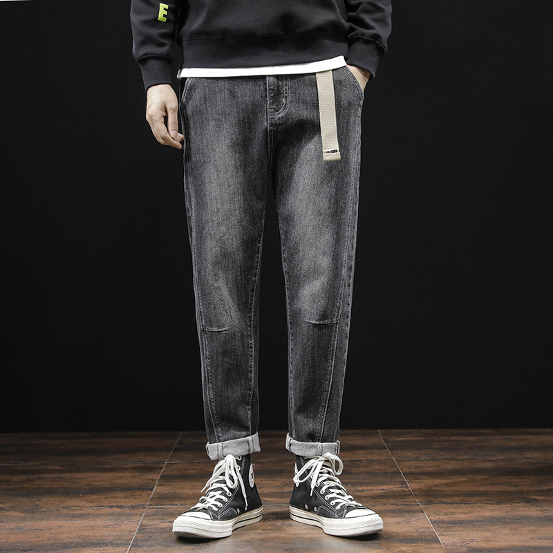 XZ304B-2-KZ2185AP55新款牛仔裤日系工装大码男宽松小直脚裤潮流图片