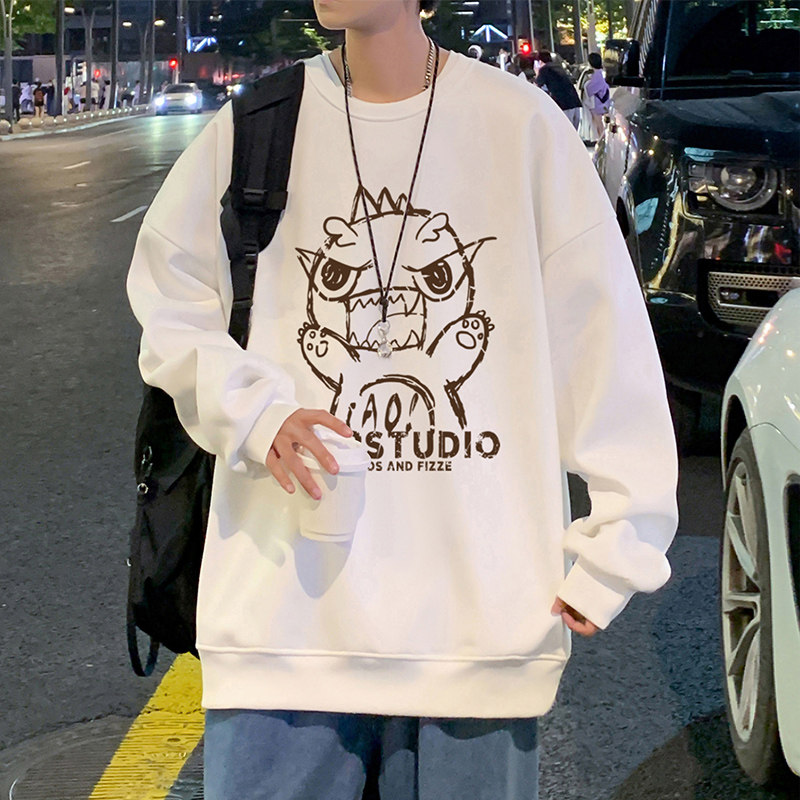 W552加绒P45新品加厚圆领卫衣内搭慵懒风卡通套头打底衫,男装卫衣,星座304A-1