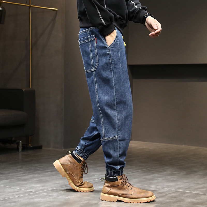 XZ304B-2C秋冬松紧腰束脚宽松哈伦牛仔裤加厚日系,男装牛仔裤,星座304A-1