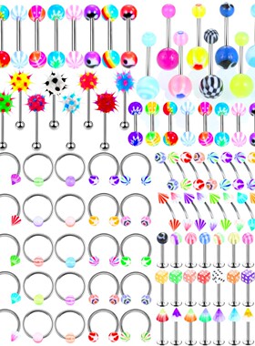 10个/包亚克力糖果色圆球唇钉亚马逊流行钛钢饰品肚脐钉舌钉穿刺