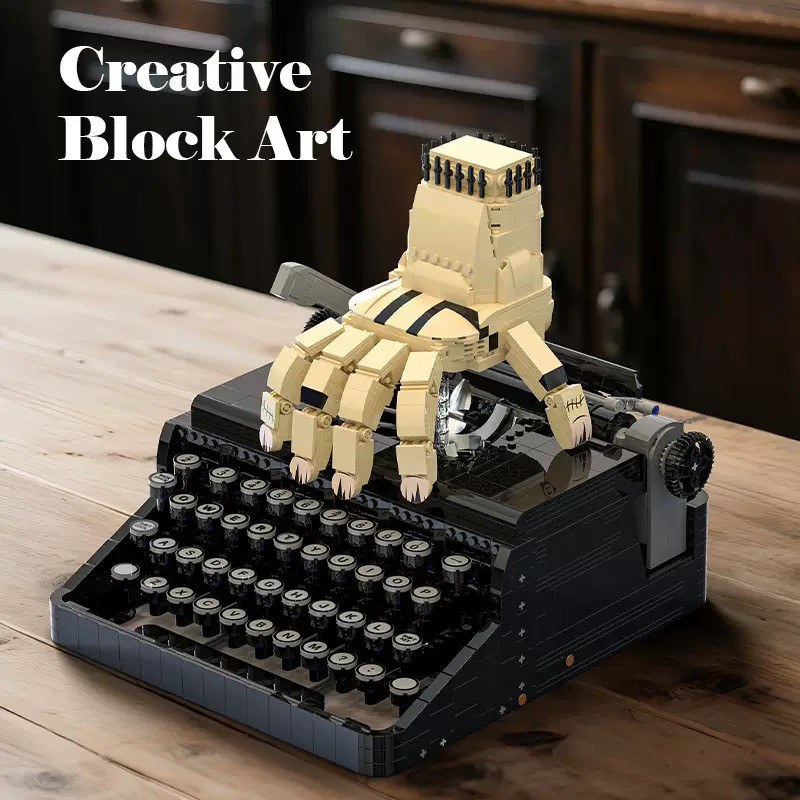 砖悦66140创意怀旧复古系列星期三手指打字机拼装diy积木玩具模型