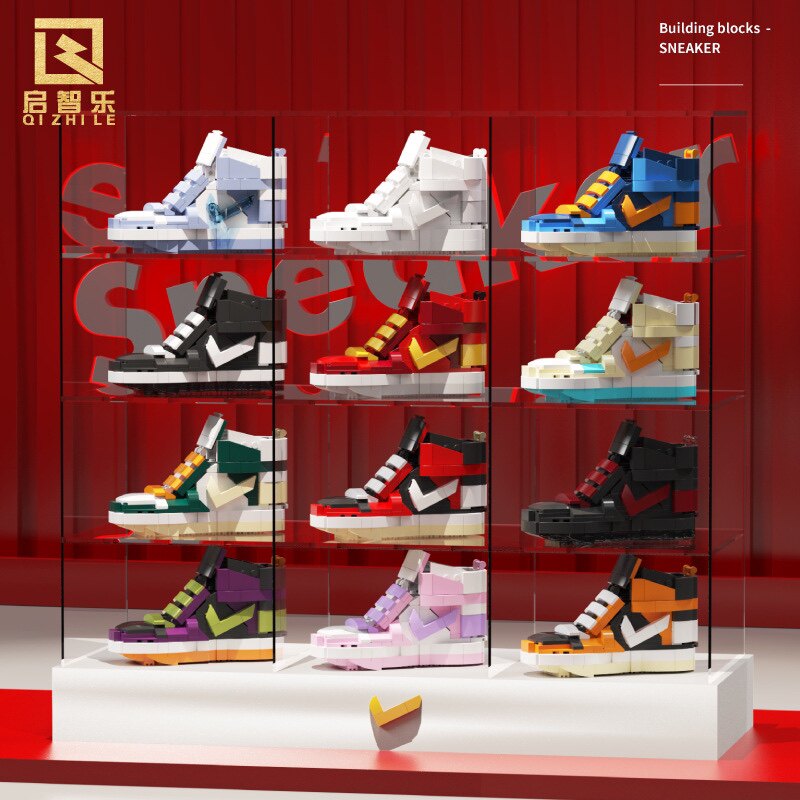 启智乐E02705潮流玩家系列多彩运动鞋摆件拼装小颗粒积木玩具模型