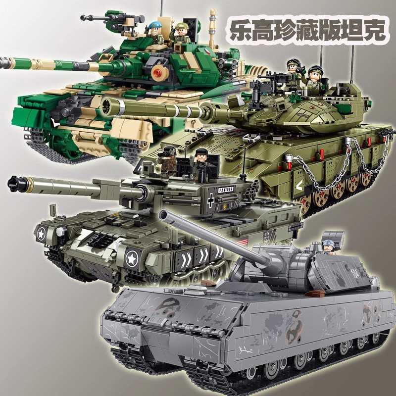 潘洛斯632001-10军事系列豹式主战坦克高难度拼装diy积木玩具模型