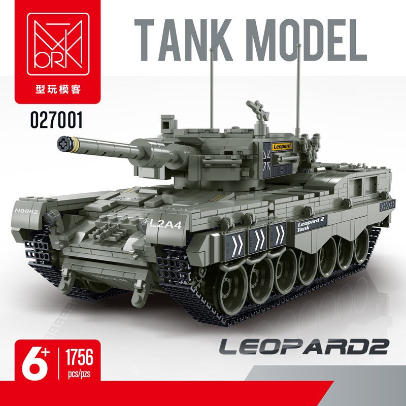 型玩模客027001军事系列雷霆豹式2A超重型坦克拼装小颗粒积木玩具