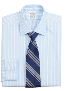 专柜Regent布克兄弟supima棉Brooksbrothers蓝色条纹抗皱免烫衬衫