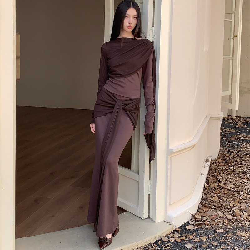 法式气质优雅针织拼接套装