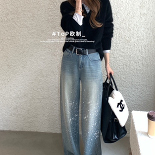 TOP 欧制-立体设计密密绒复合拖地裤牛仔裤(圣诞新年款)61670浅兰