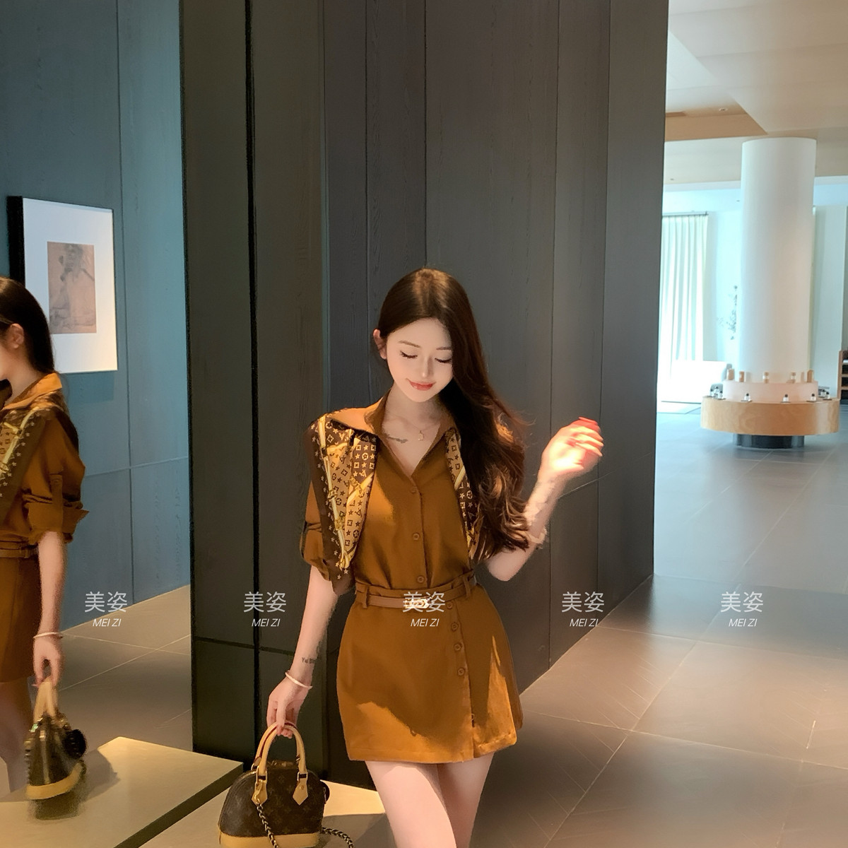 MEI ZI 美姿-气质衬衫+半身裙套装(配丝巾,腰带)(含安全裤)55012图片