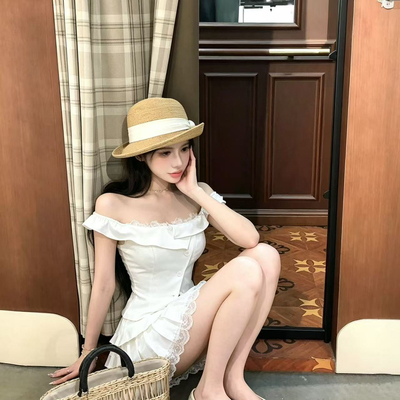 DNAI奈.studio-风小衫+蕾丝拼接半身裙两件套套装(含安全裤)5084