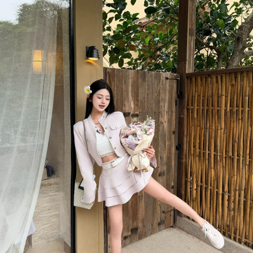 MEI ZI 美姿-26年早春气质时髦短外套+半身裙套装(配腰带)26012