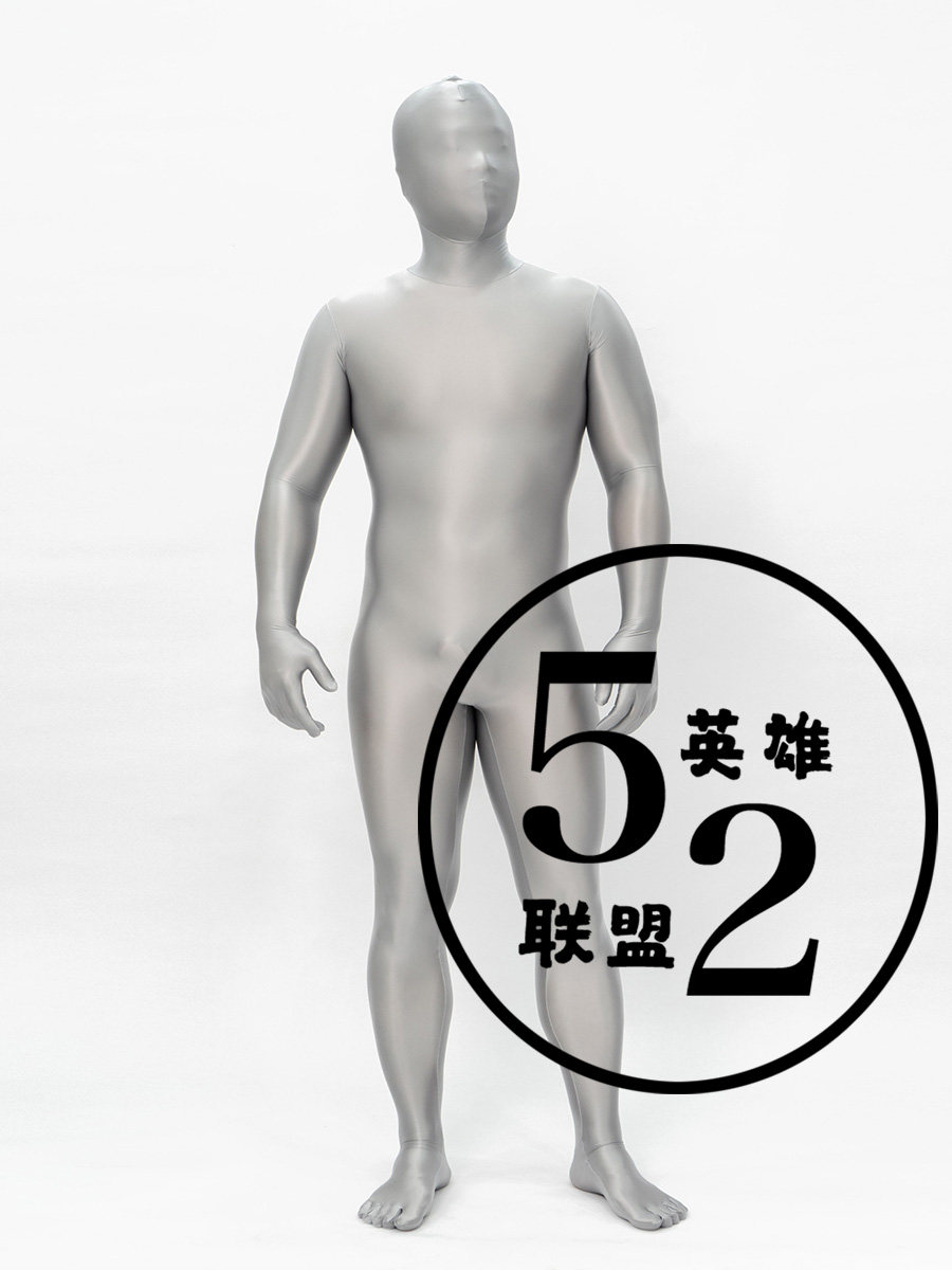 麟池推荐 52定制新款  浅灰色油光布全包紧身衣  后背圆环拉链