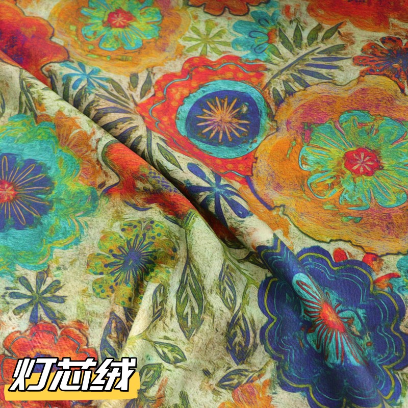 小众设计原创复古100%全棉26坑灯芯绒印花面料秋冬连衣裙衬衫外套