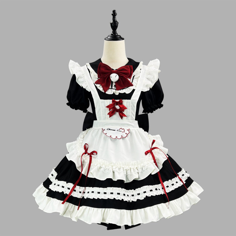 新款跨境黑白可爱软妹女仆lolita