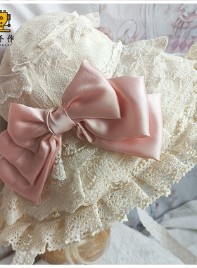 珥东手作汉洋折衷伞帽Lolita蕾丝帽子可拆卸蝴蝶结lo娘甜美头饰