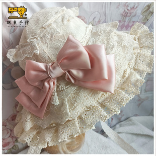 珥东手作汉洋折衷伞帽Lolita蕾丝帽子可拆卸蝴蝶结lo娘甜美头饰